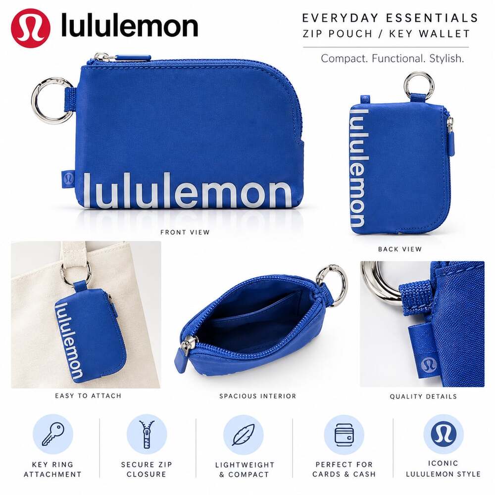 lululemon Everyday Essentials Zip Pouch Key Wallet Blue NWT